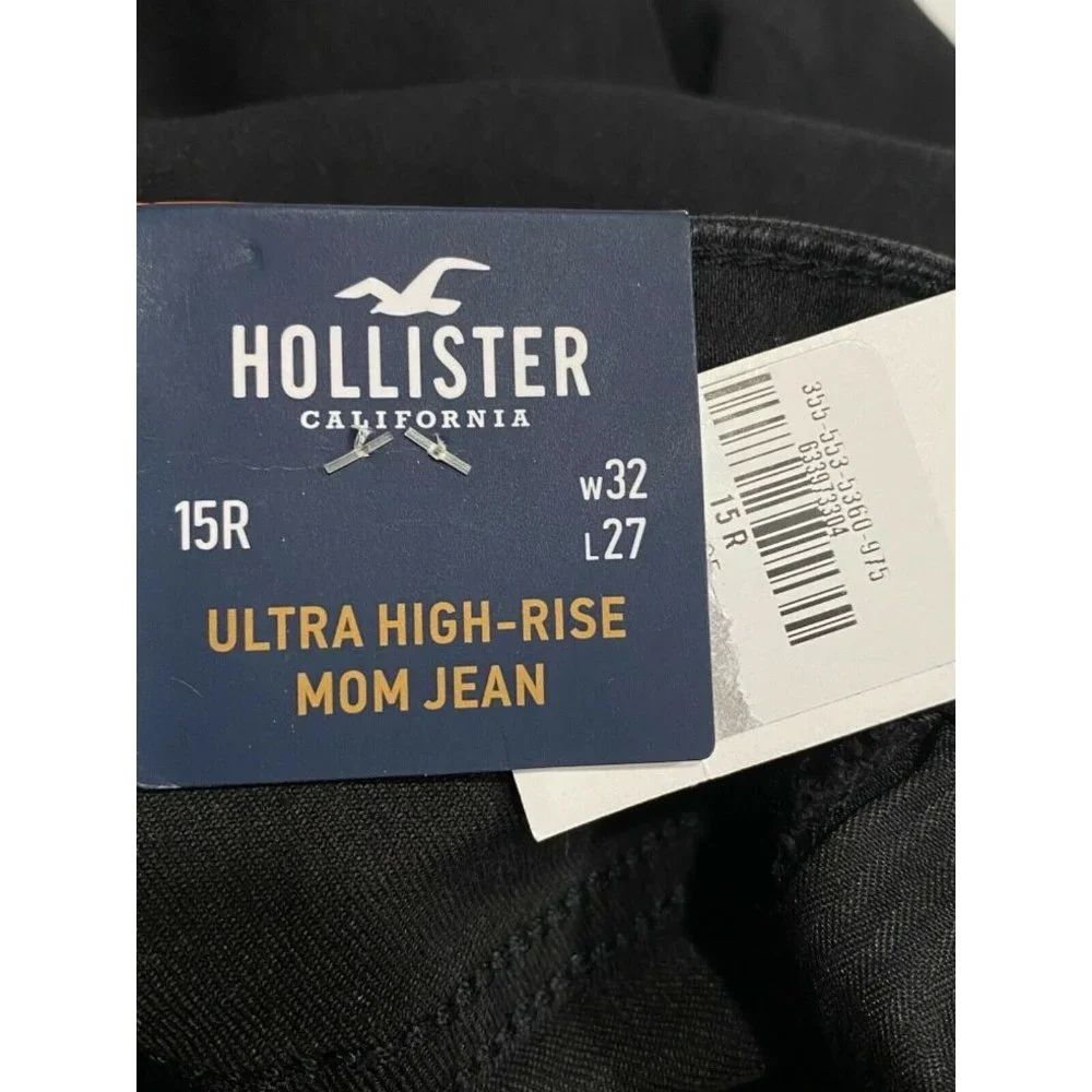 NWT HOLLISTER Gal's Ultra High Rise Mom Jeans 15R/32 Black #63397 - Picture 3 of 6